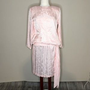 Argenti | Vintage Pink Silky 80’s Drop Waist Pleated Dress